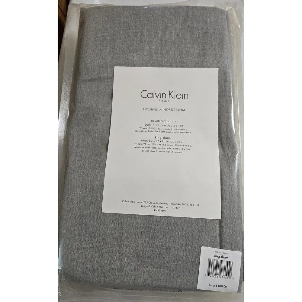 Calvin Klein Home Smoke King Pillow Sham - 100% Pure Combed Cotton, MSRP $100